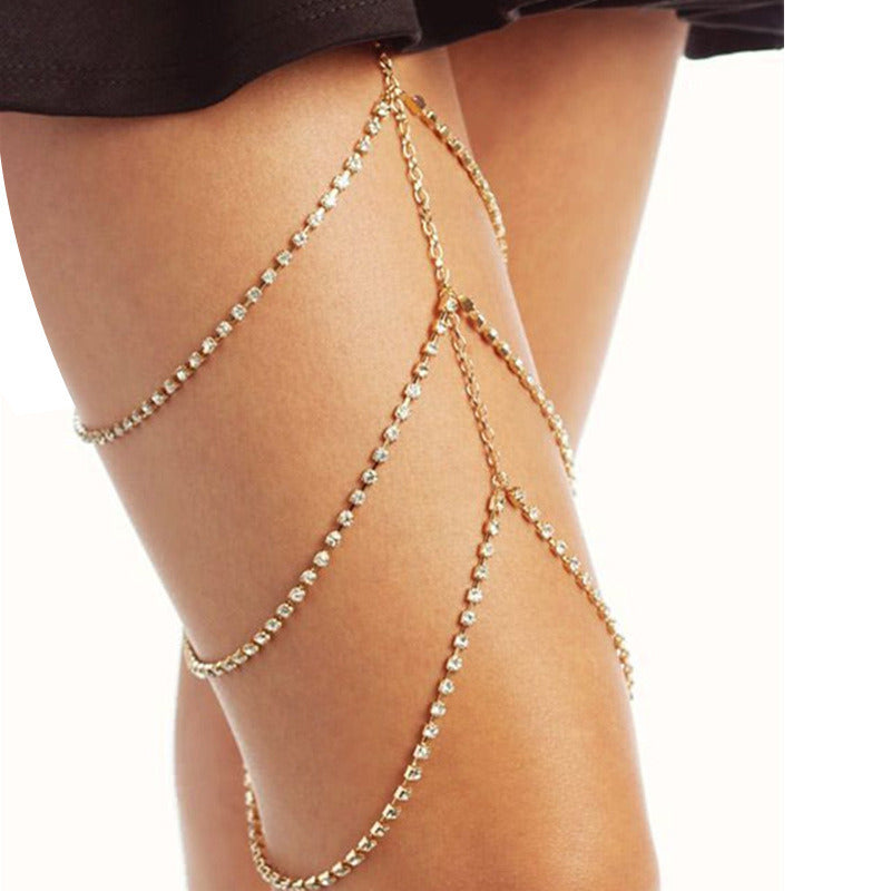 Crystal Leg Chains Layered Rhinestone Thigh Chain Silver Body Chains