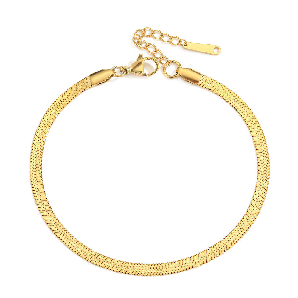 Gold Plated Flat Snake Chain Link Dainty Ankle Bracelets for women