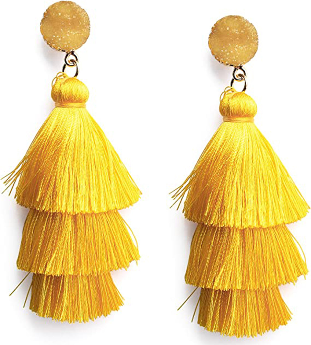 Colorful Layered Tassel Earrings Bohemian Tiered Tassel Druzy Stud Dangle Drop Earrings