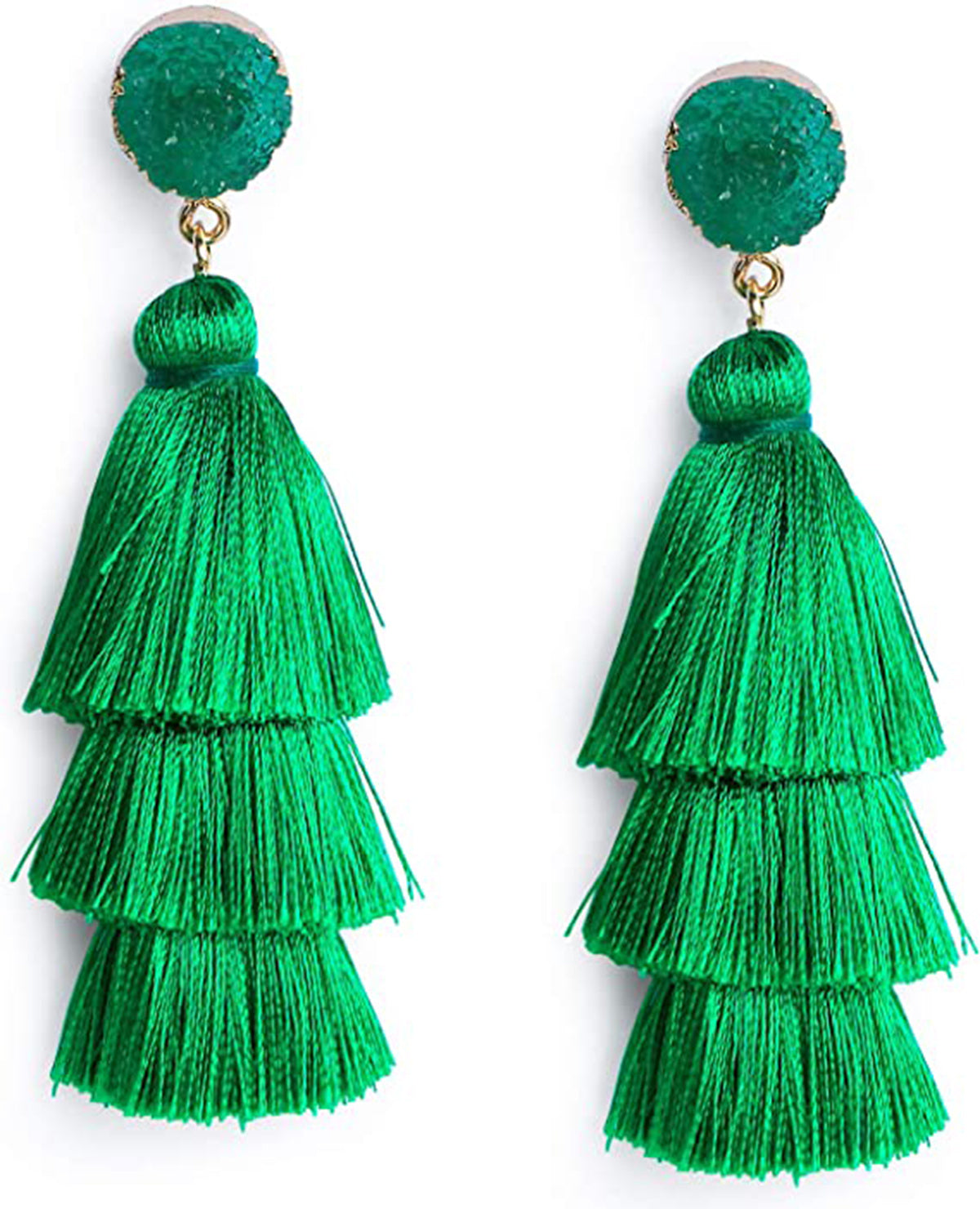 Colorful Layered Tassel Earrings Bohemian Tiered Tassel Druzy Stud Dangle Drop Earrings