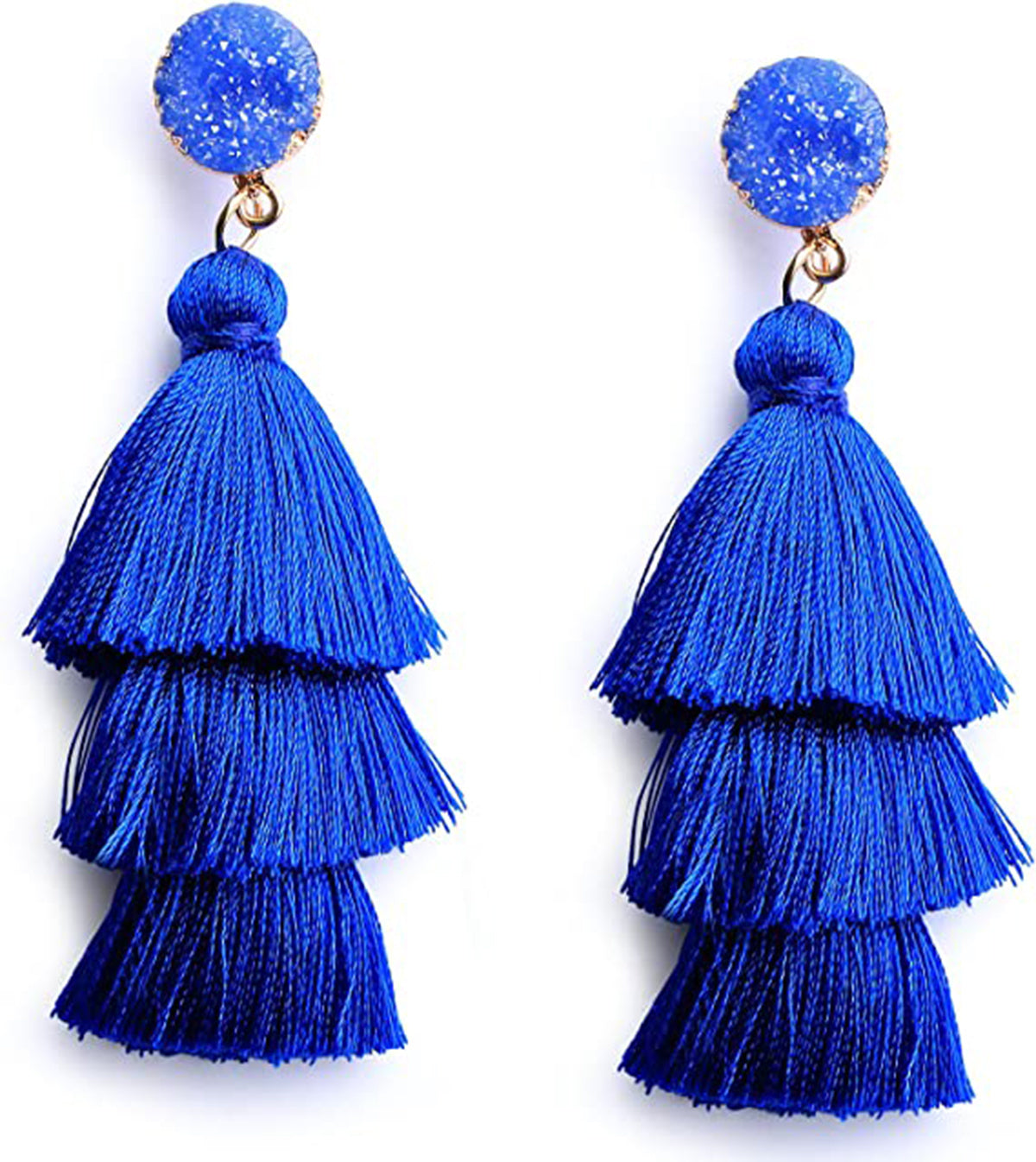 Colorful Layered Tassel Earrings Bohemian Tiered Tassel Druzy Stud Dangle Drop Earrings