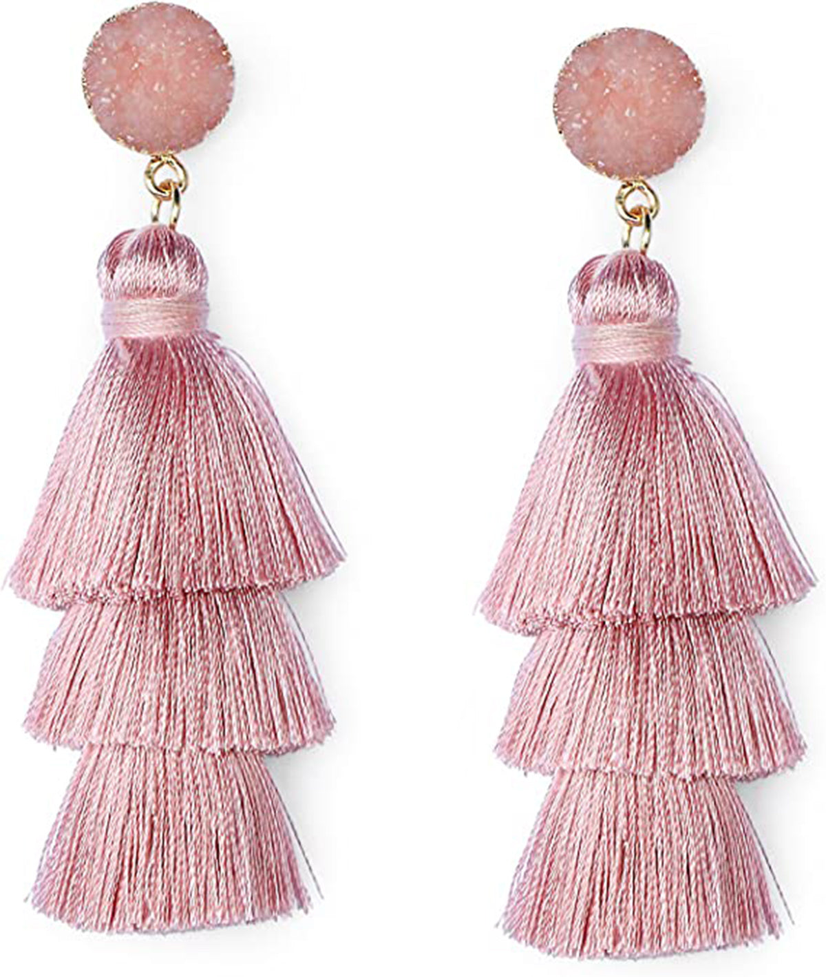 Colorful Layered Tassel Earrings Bohemian Tiered Tassel Druzy Stud Dangle Drop Earrings