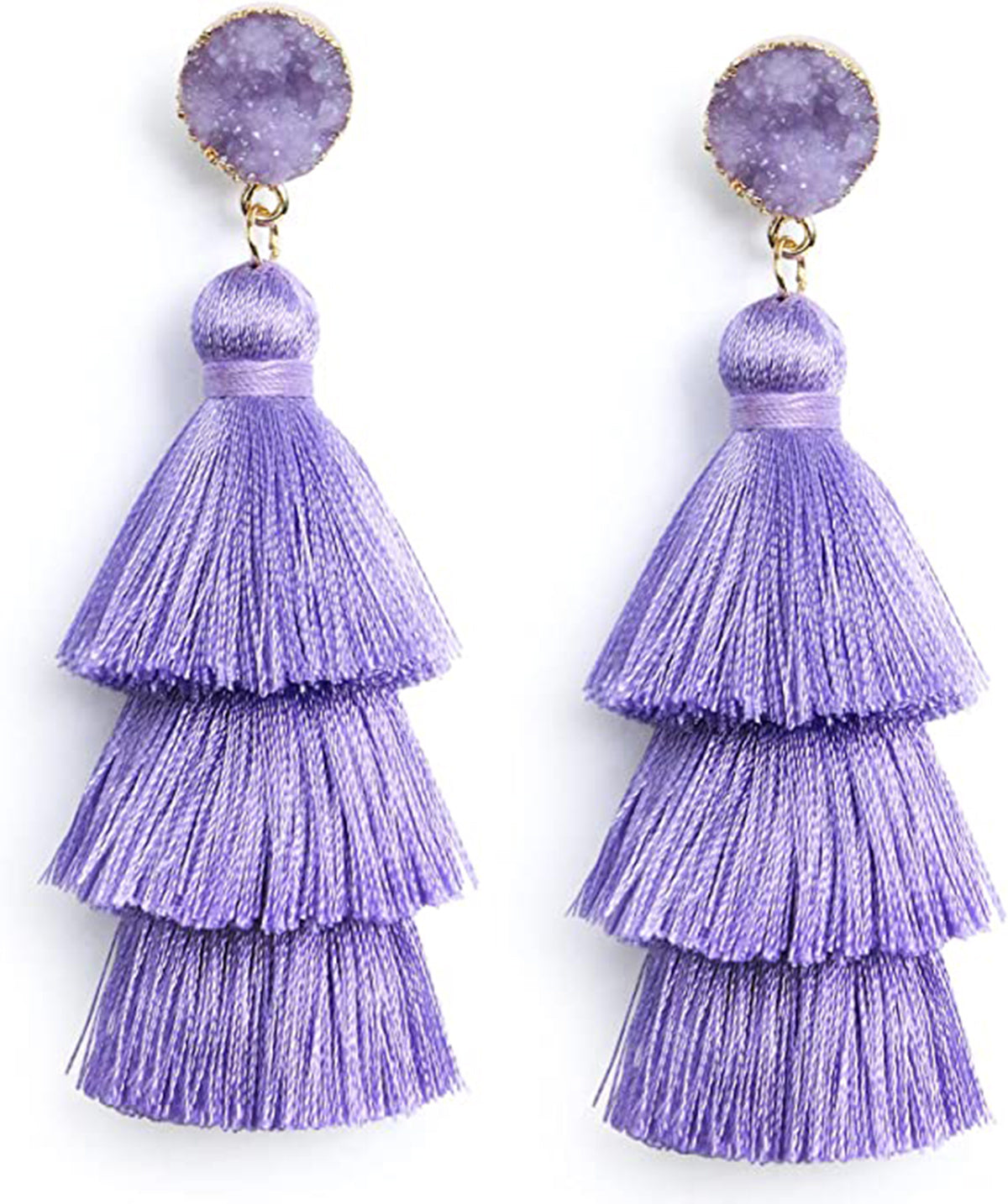 Colorful Layered Tassel Earrings Bohemian Tiered Tassel Druzy Stud Dangle Drop Earrings