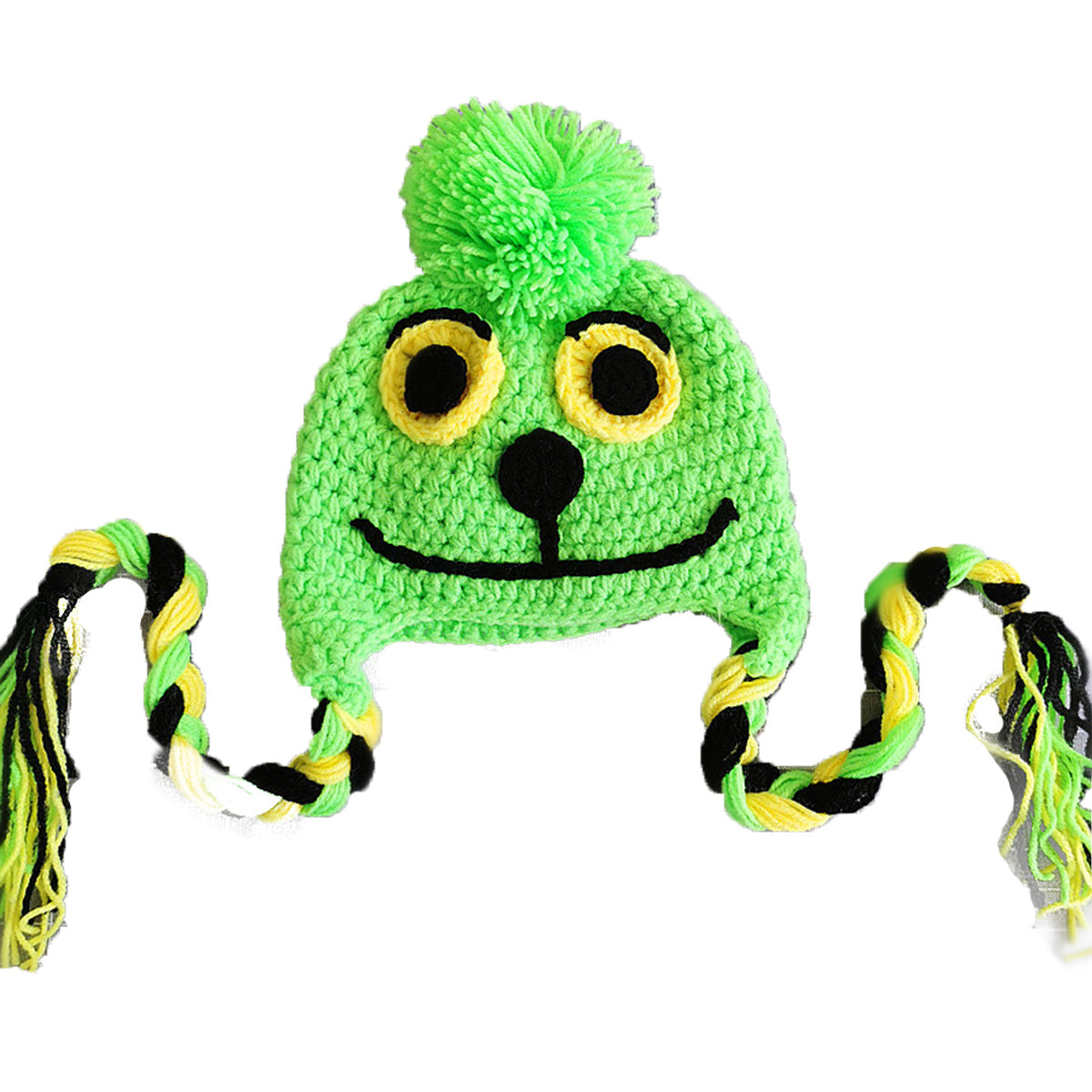 Baby Knitted Beanie Cute Green Geek with Cute Smiley Photo Prop for Baby Boys Girls