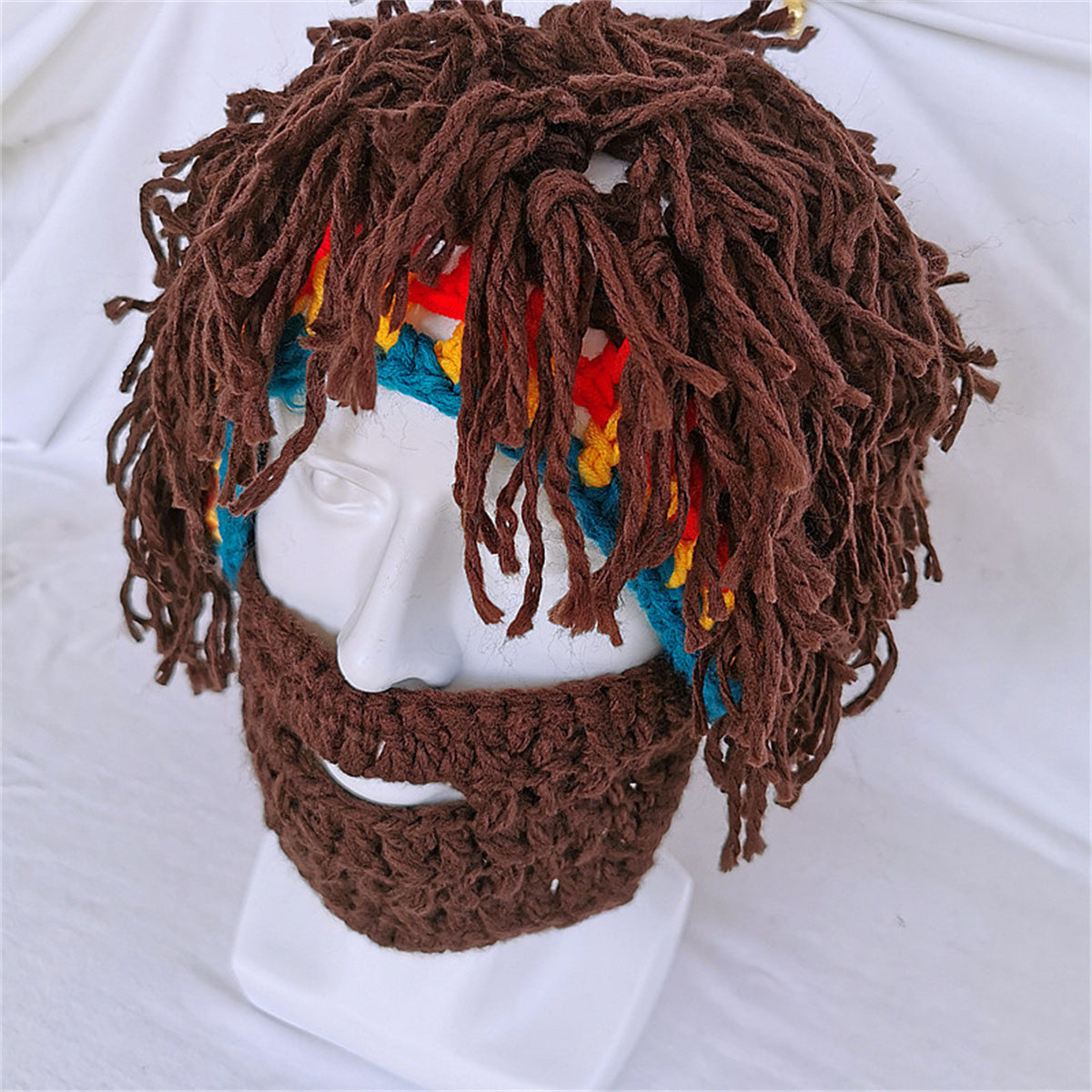 Knit Beanie Beard Hat Rasta Hat with Dreadlocks Handmade Wig Fancy Caps