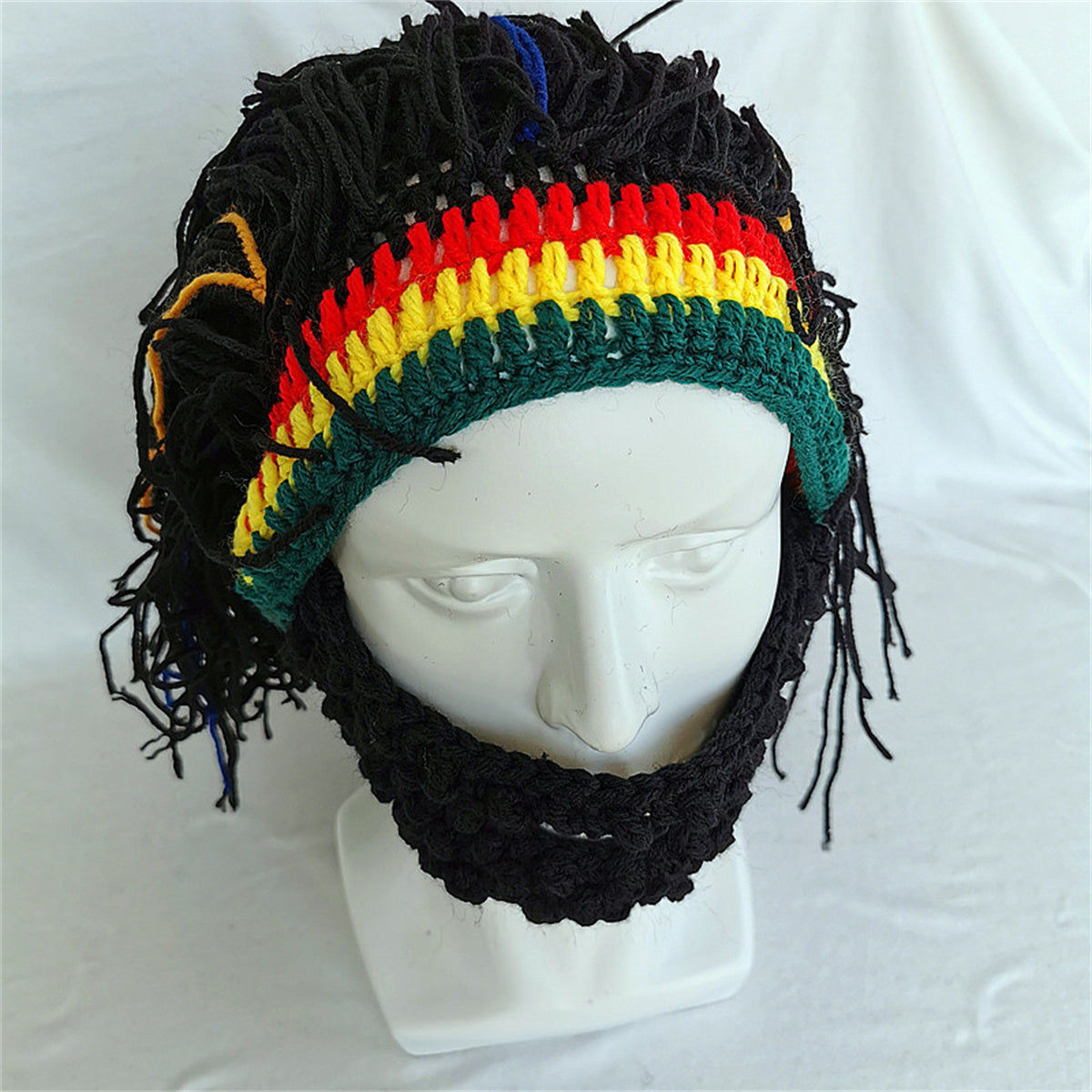 Knit Beanie Beard Hat Rasta Hat with Dreadlocks Handmade Wig Fancy Caps