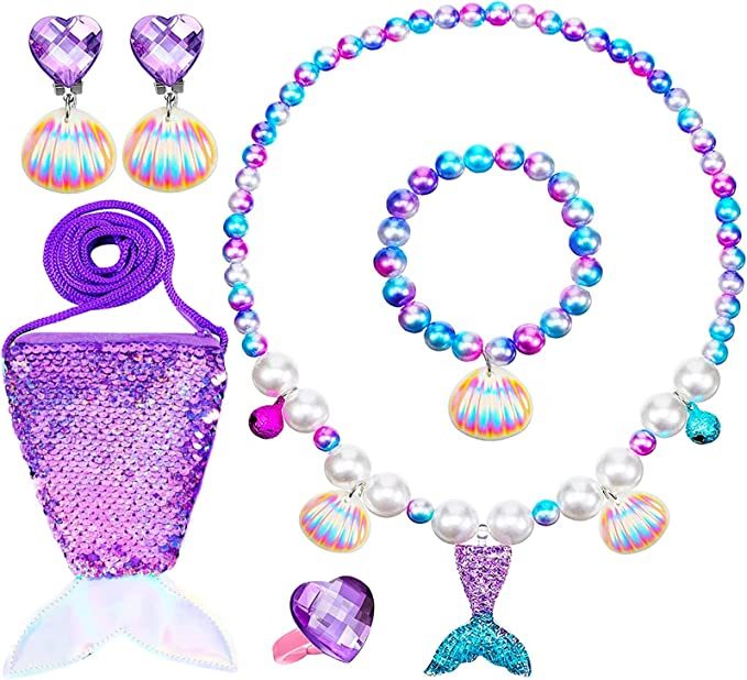 Girls Mermaid Jewelry Set Mermaid Necklace Bracelet Set Toddler Toy