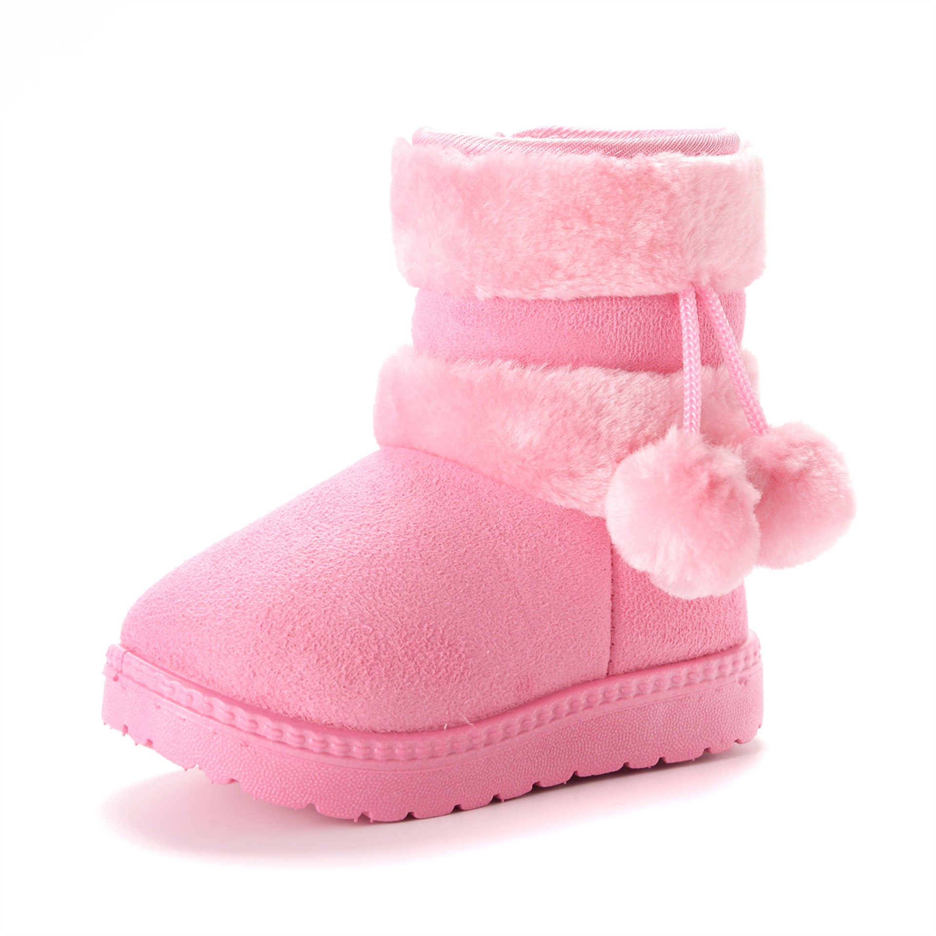 New Winter Furry Shoes Girls with Cute Hairball Baby Kids High Top Snow Boots Anti-proof Warmer School Children Fur Boots E08014