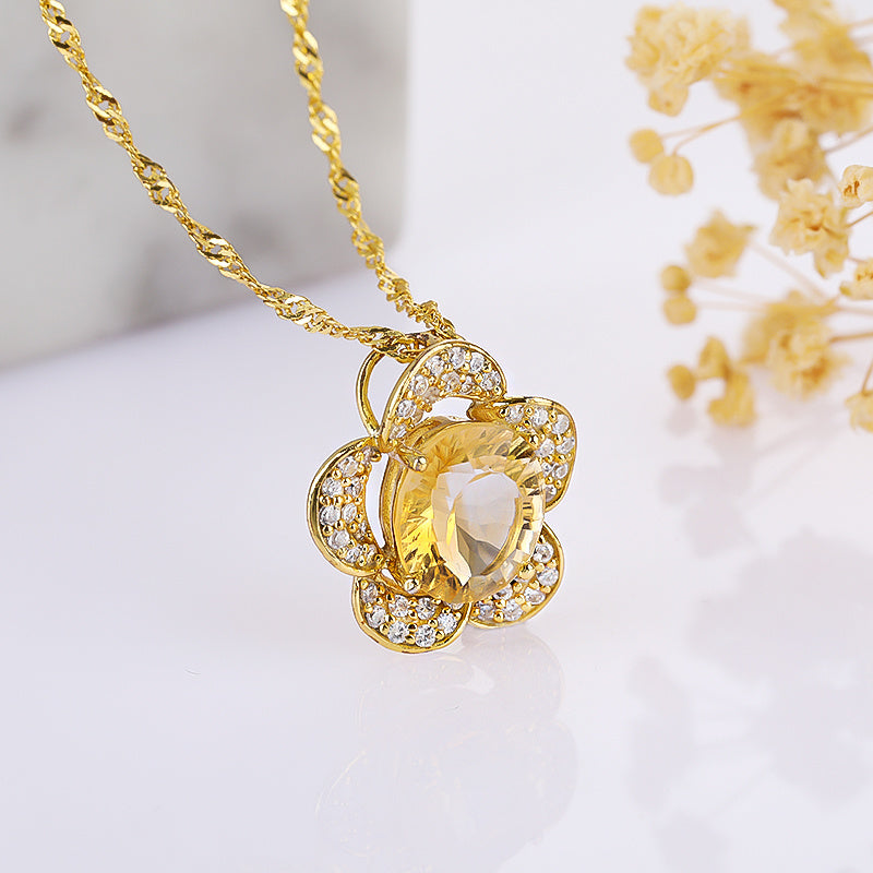 925 silver sunflower yellow crystal pendant