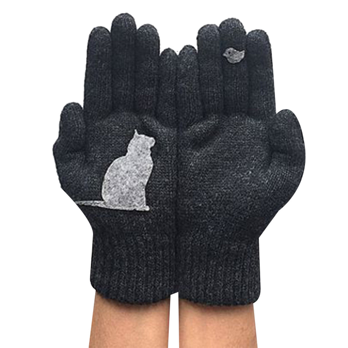 Ladies Woolen Gloves Autumn And Winter Outdoor Warm Dog Bones Printing Gloves