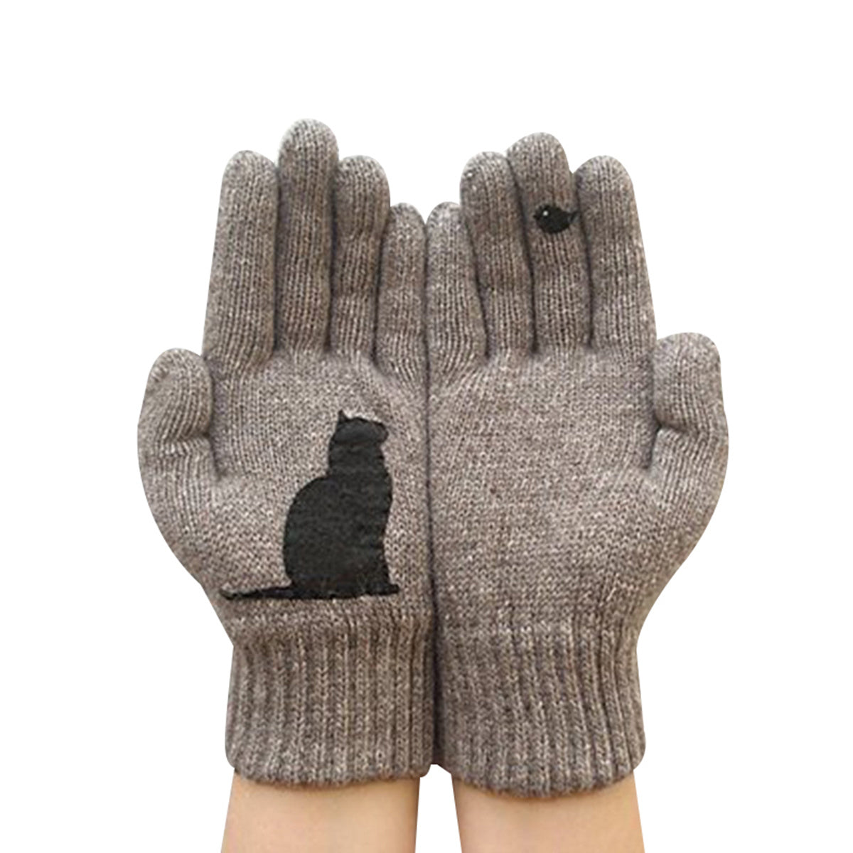 Ladies Woolen Gloves Autumn And Winter Outdoor Warm Dog Bones Printing Gloves