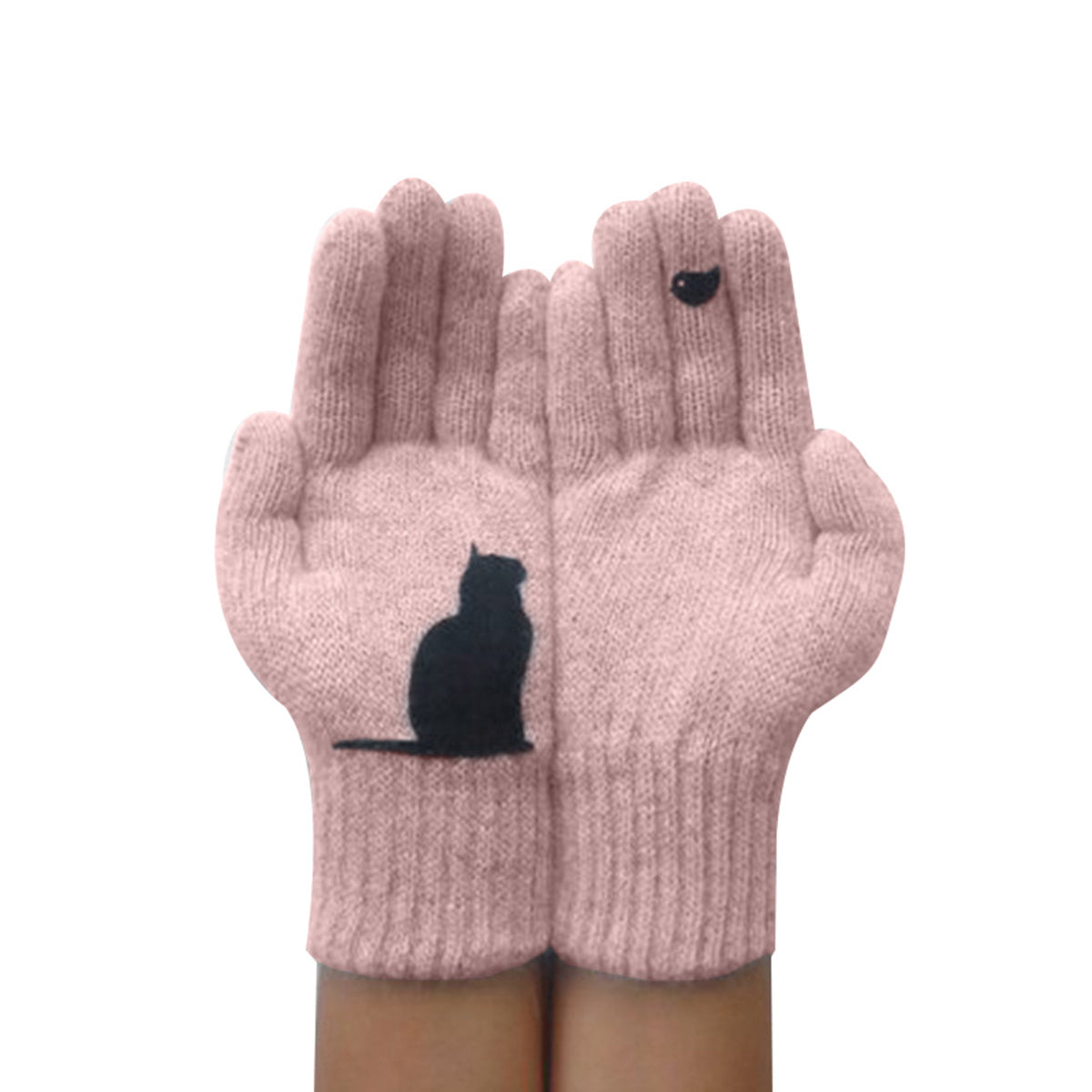 Ladies Woolen Gloves Autumn And Winter Outdoor Warm Dog Bones Printing Gloves