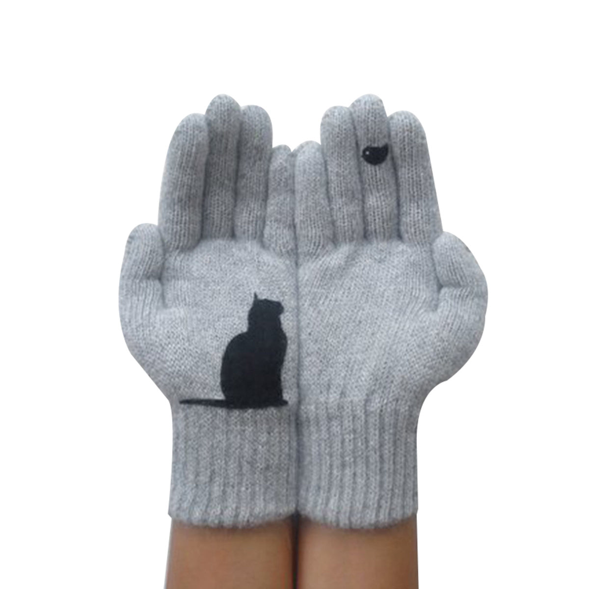 Ladies Woolen Gloves Autumn And Winter Outdoor Warm Dog Bones Printing Gloves