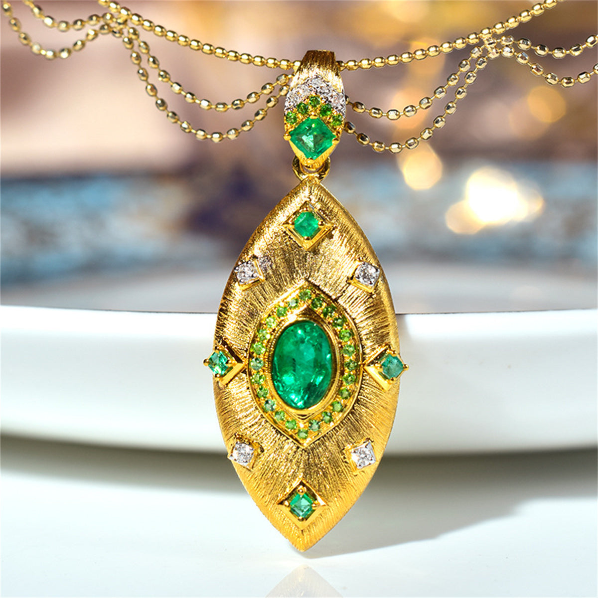 Italian Devil's Eye Necklace Jewelry Set Simulation Emerald Earrings Open Ring