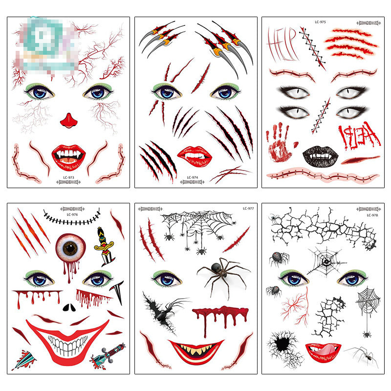 9pcs Horror Realistic Fake  Tattoo Sticker Halloween Masquerade