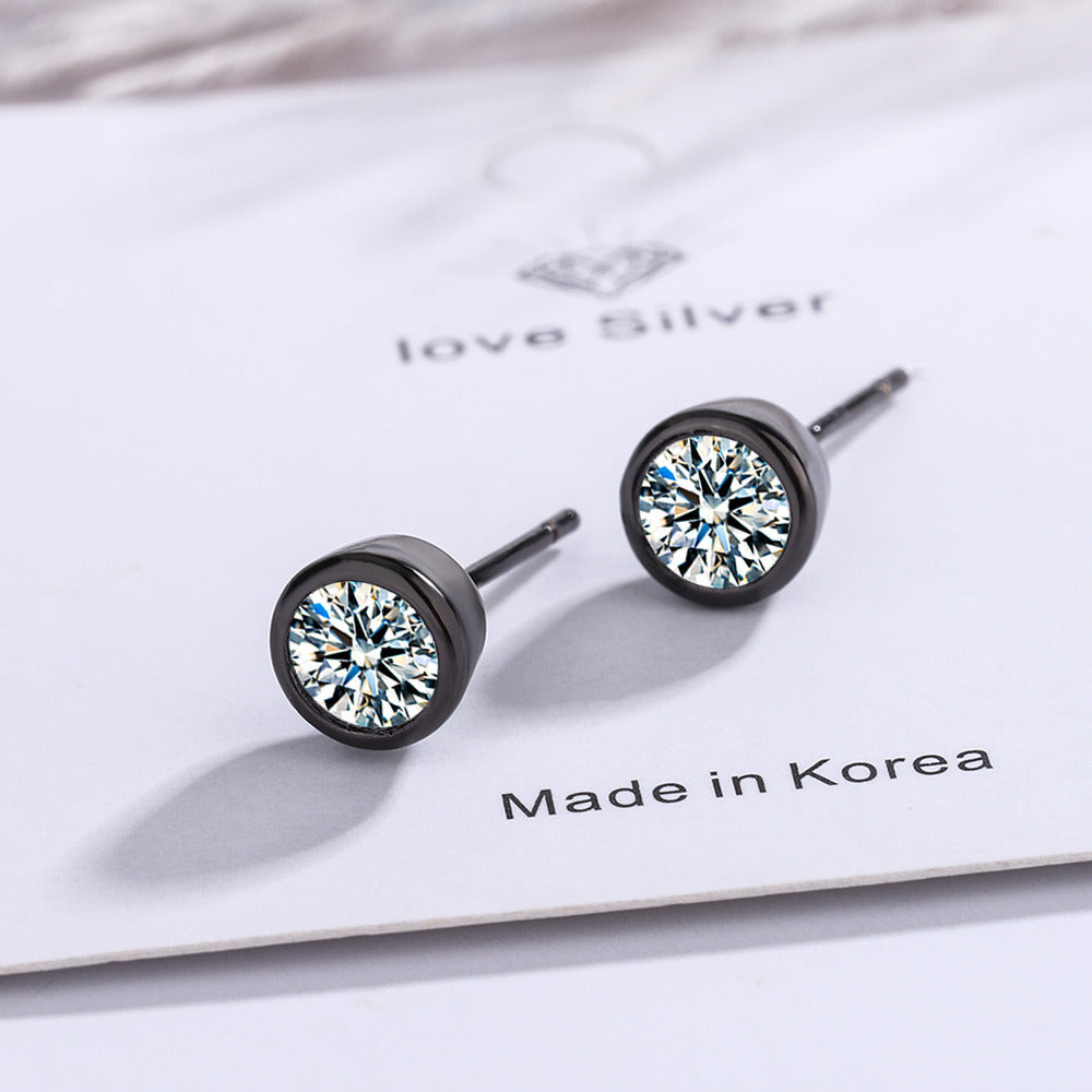 Round Zircon Earrings Studs Fashion Accessories for Girls Women