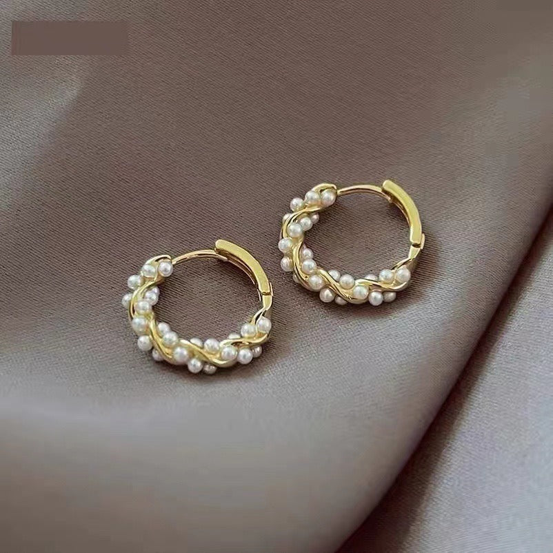 Golden Pearl Hoop Earrings Buckle for Girls Women Fashion Gift