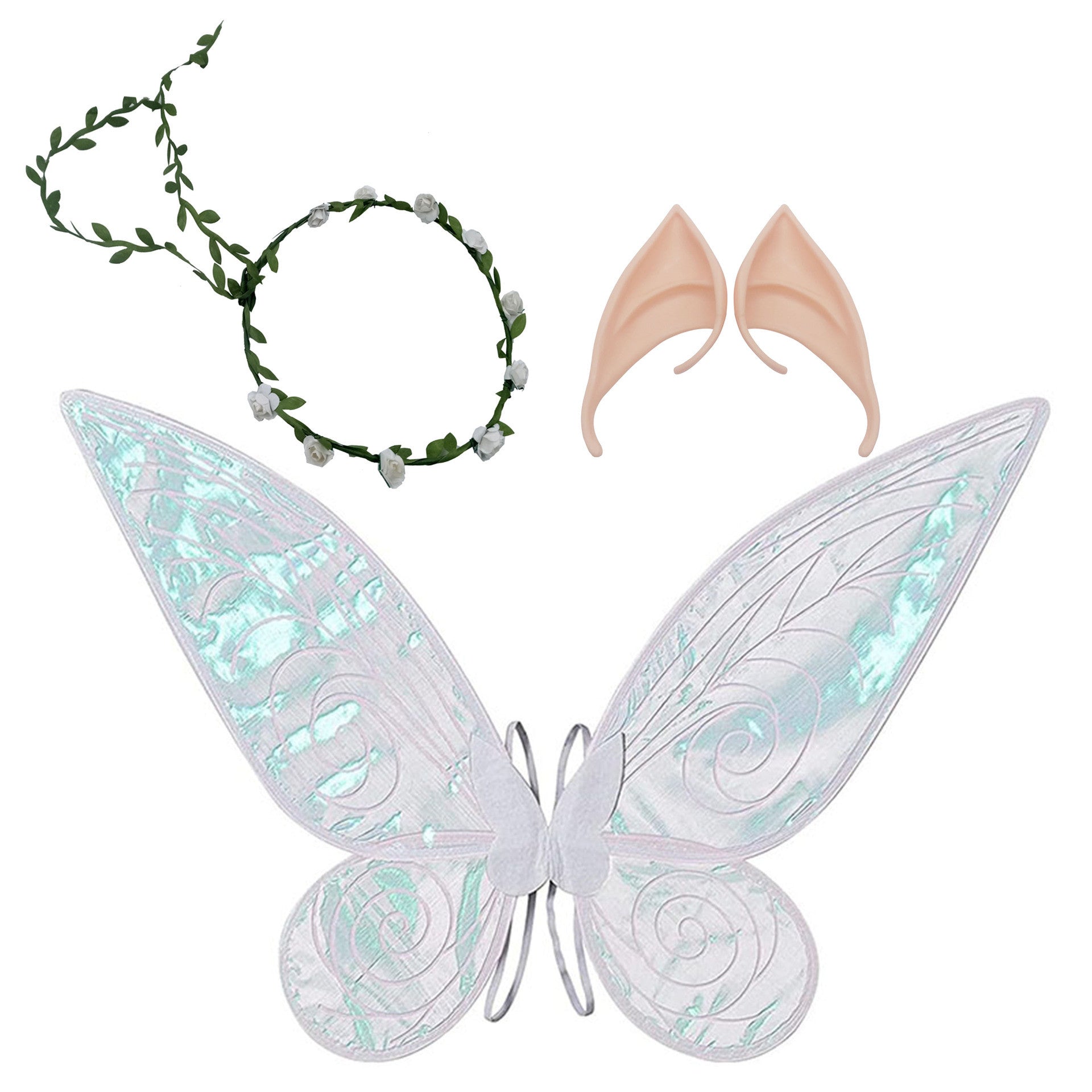 3Pcs Girls Fairy Wings Costume Set with Headdress and Elf Ears