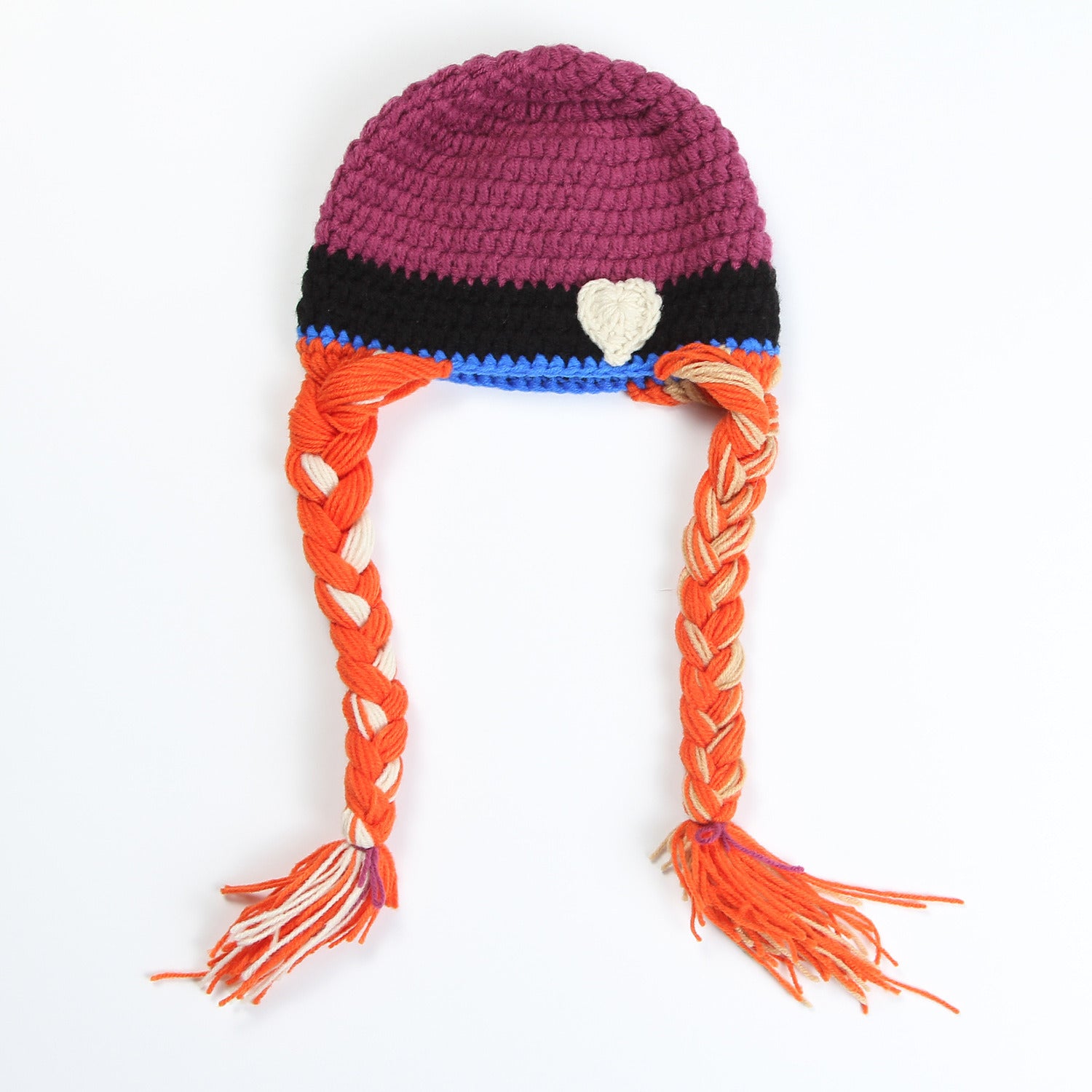 Girl's Hand Braid Hat Hand Hook Patchwork Color Wool Hat