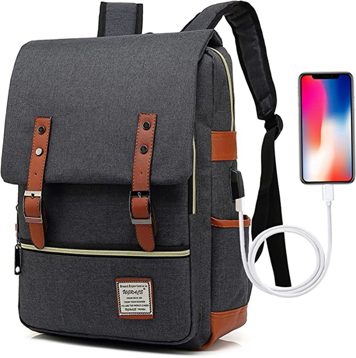 Vintage Laptop Backpack with USB Charging Port, Water Resistant Travelling Backpack