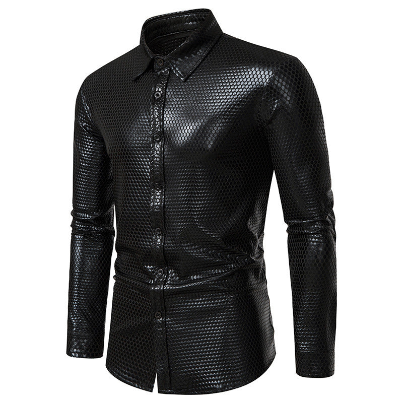 Men's Luxury Shiny Design Slim Fit Long Sleeve Button up Dress Shirts