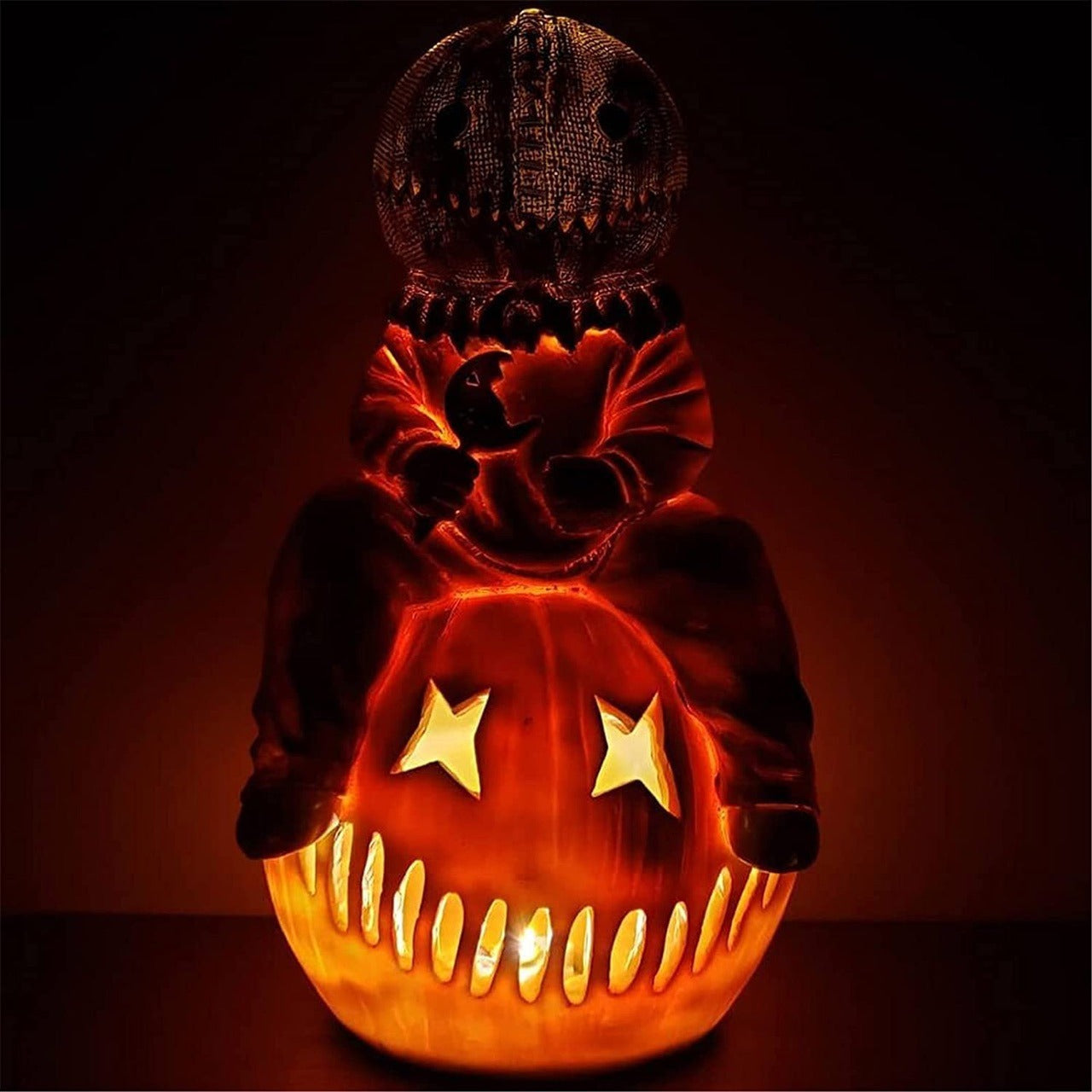 Halloween Michael Myers Pumpkin Statue LED Light Glowing Pumpkin Decoration Outdoor Resin Statue