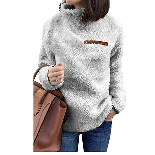 Women Sherpa Pullover Sweaters Warm Tunic Tops Sweatshirts