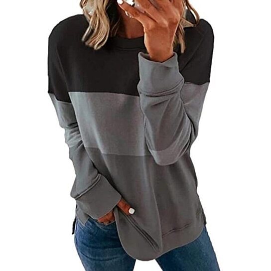 Women Round Neck Loose Long Sleeved Casual Sweatshirt