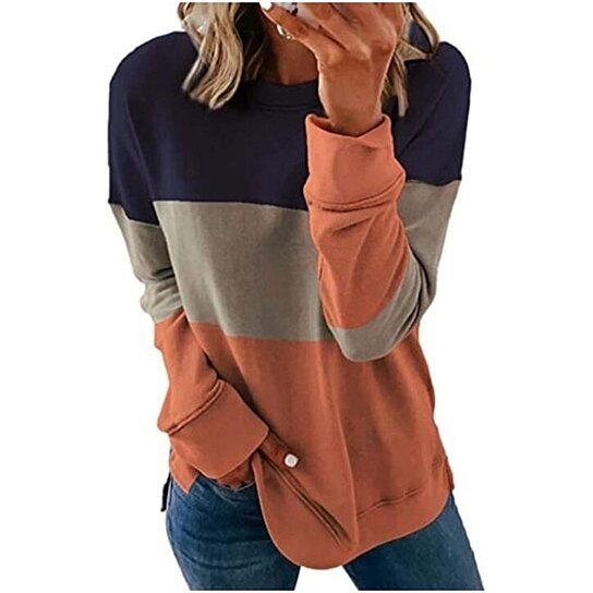 Women Round Neck Loose Long Sleeved Casual Sweatshirt