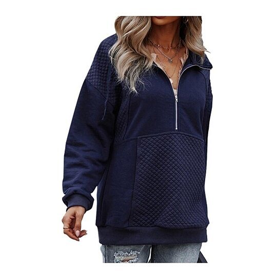 Women Half-Zip Hoodies Pullover Sweatshirts Top with Pockets