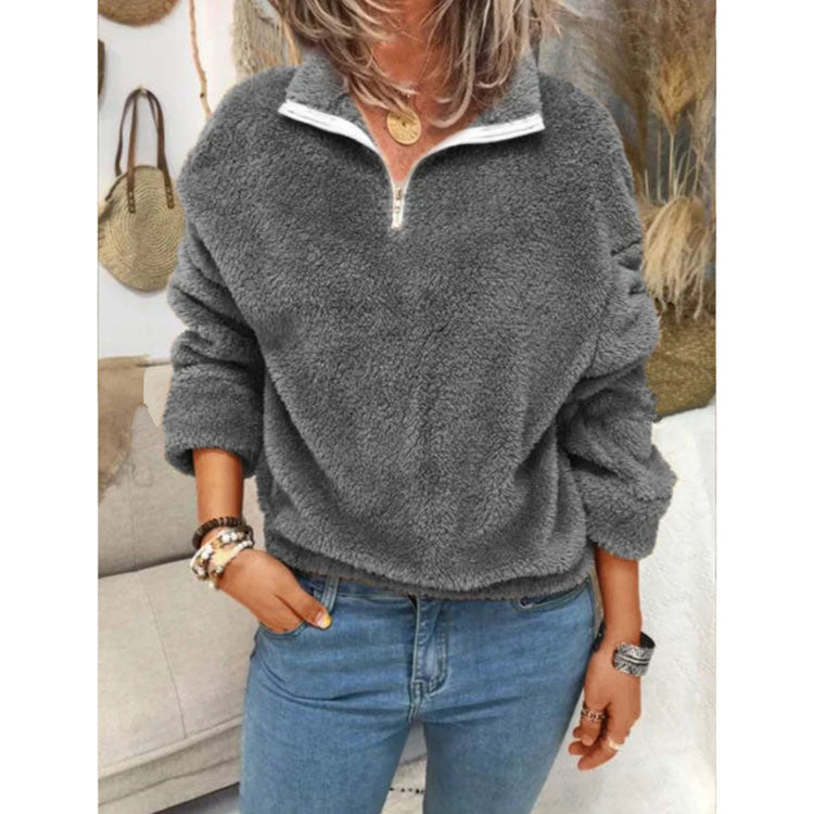 Women's Fleece Sweatshirt Zipper Sherpa Pullover Tops Fleece with Pocket