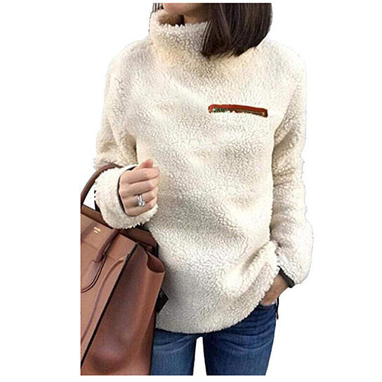 Women Sherpa Pullover Sweaters Warm Tunic Tops Sweatshirts