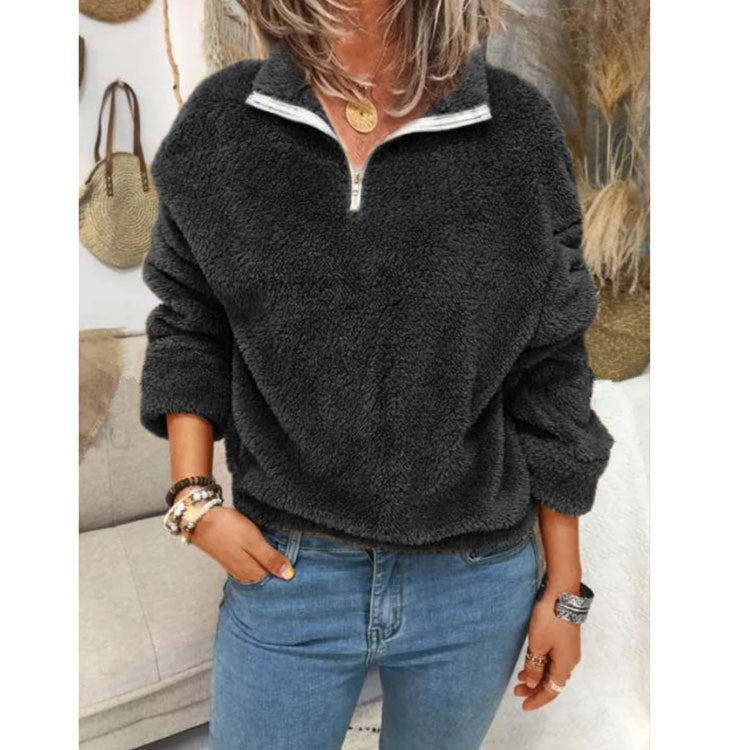 Women's Fleece Sweatshirt Zipper Sherpa Pullover Tops Fleece with Pocket
