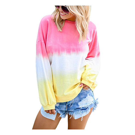 Womens Sweatshirt Casual Ombre Pullover Gradient Sweatshirts Plus Size 2XL