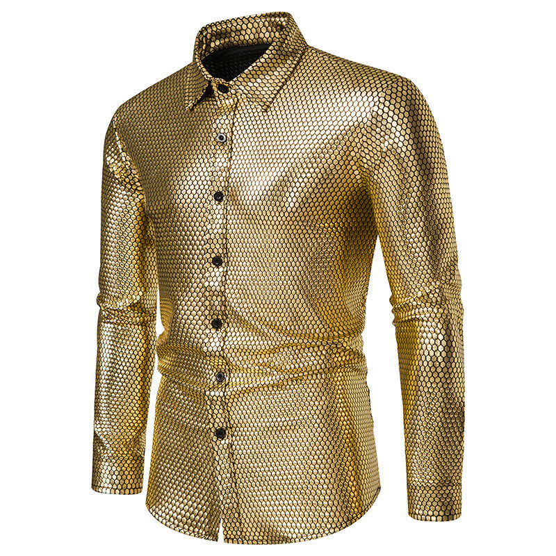 Men's Luxury Shiny Design Slim Fit Long Sleeve Button up Dress Shirts