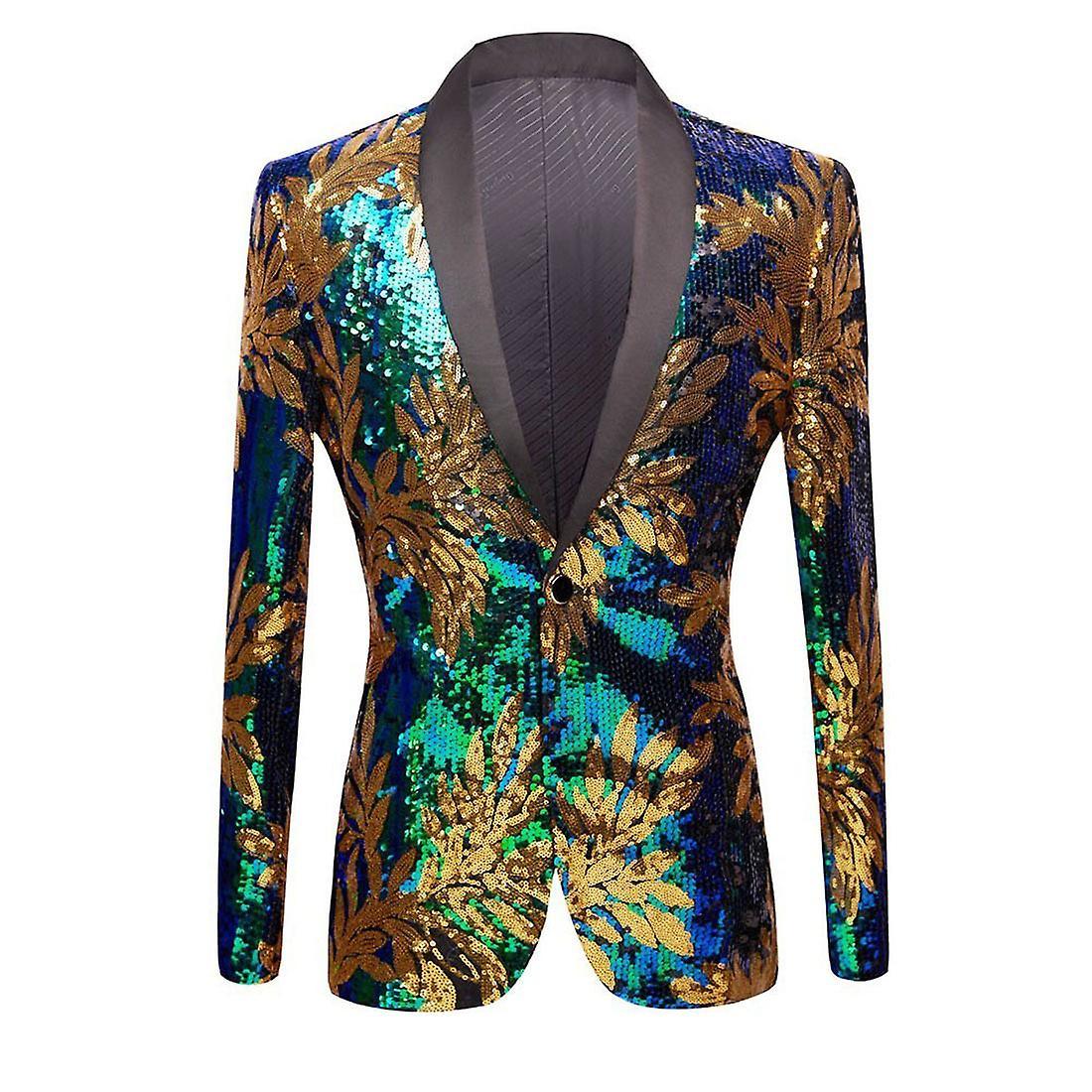 Men's Shiny Sequins Blazer Floral Suit Jacket