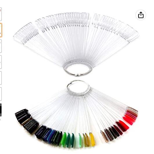 Nail Swatches  1 Set Total 50 Tips Plastic Nail Swatches Clear Sticks Nail Art Supplies for Nail Art Polish Display and Home DIY, Transparent with Metal Screw Split Ring