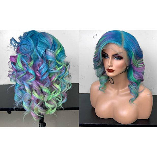 Curly Multi-Color Charming Full Wigs for Cosplay Girls Party or Daily Use Wig Cap Included