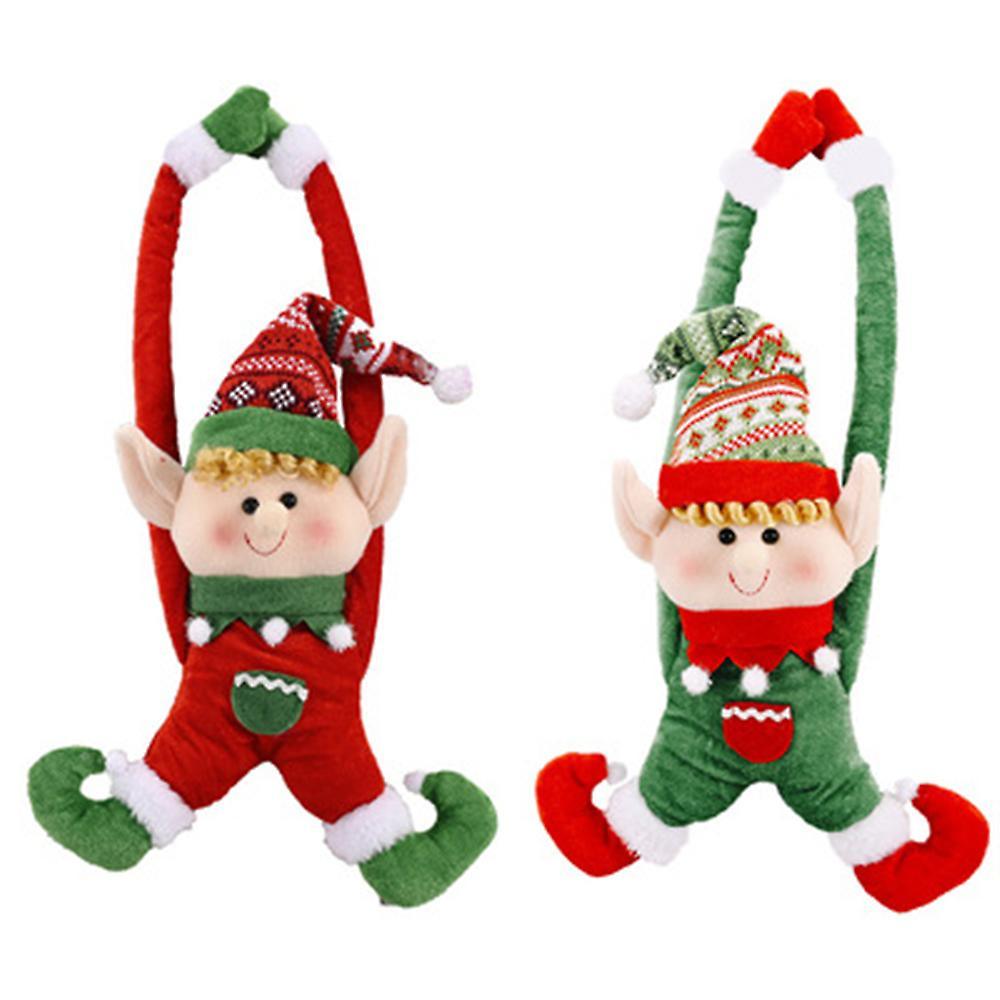 2pcs Plush Christmas Elves Long Arm Dolls Xmas Hanging Ornaments Holiday Gifts