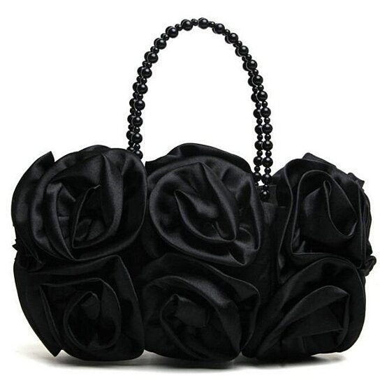 Womens Satin Evening Bag Flower Shaped Wristlet Clutch Bag