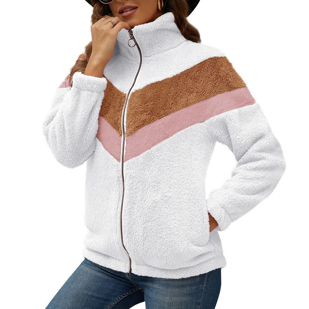 Women Zipper Sherpa Sweater Fleece Jacket with Pockets
