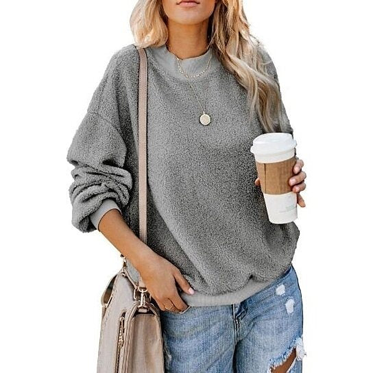 Women Sherpa Fleece Pullover Fuzzy Sweater