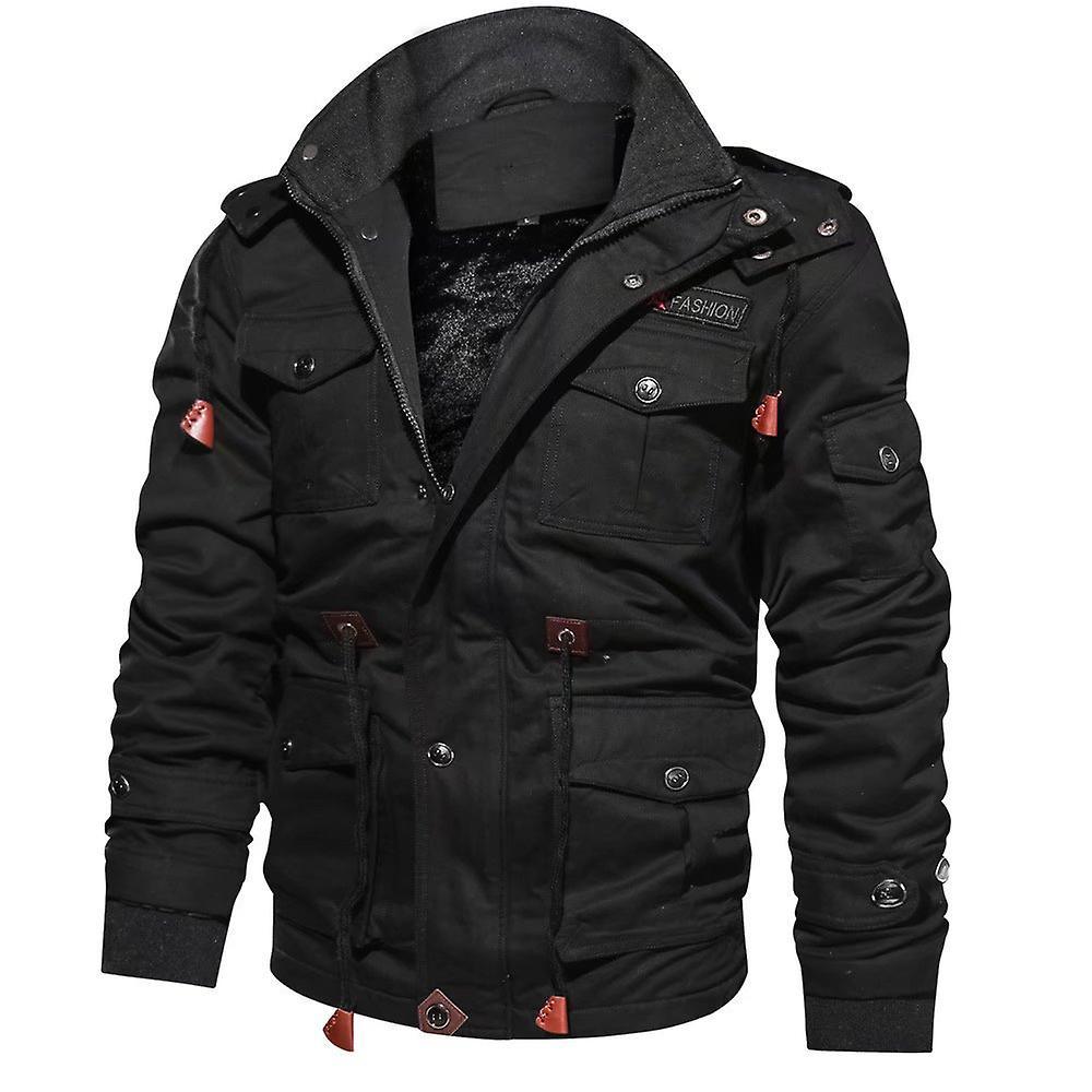 Men's Jacket Fleece Lined Cargo Coat Removable Hood