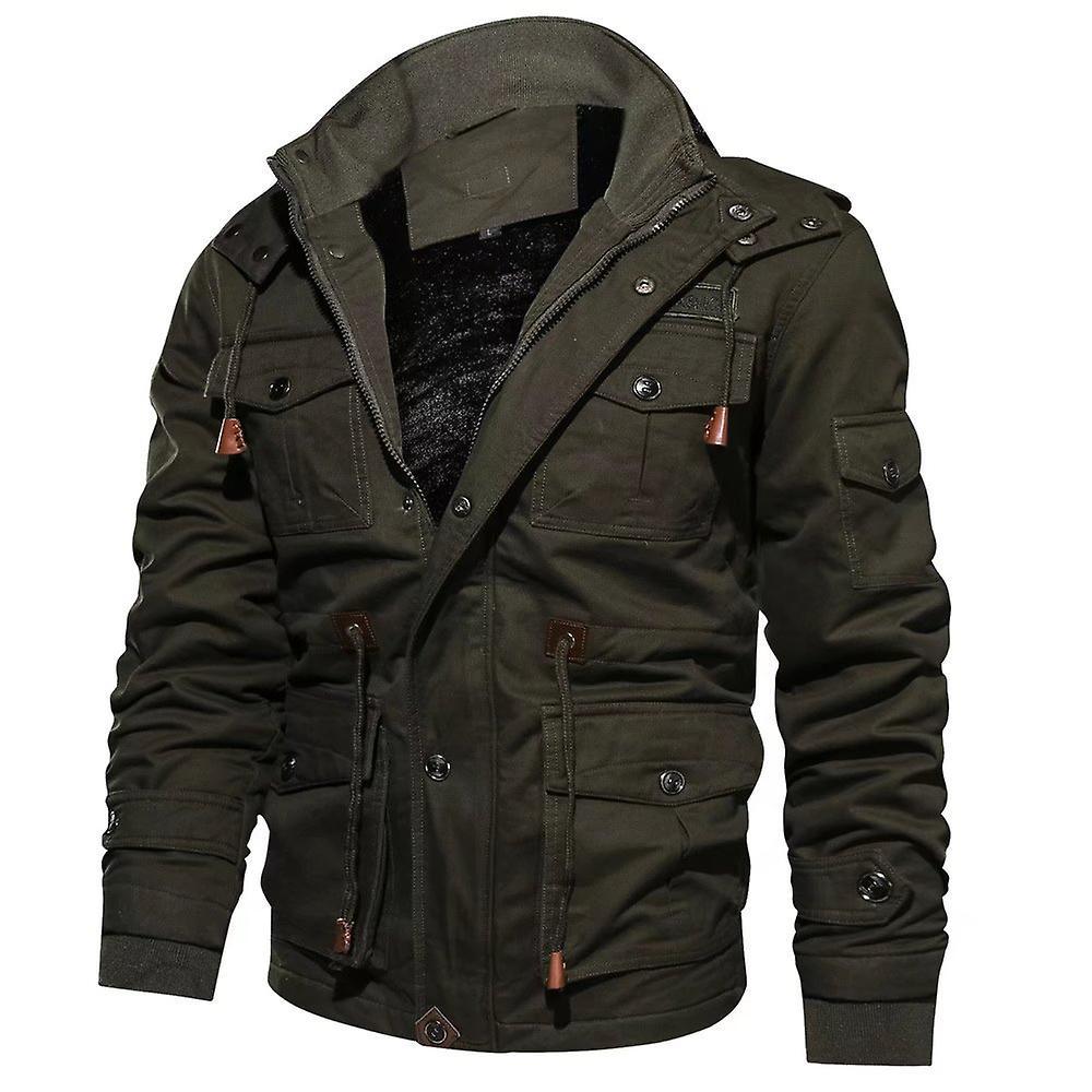 Men's Jacket Fleece Lined Cargo Coat Removable Hood