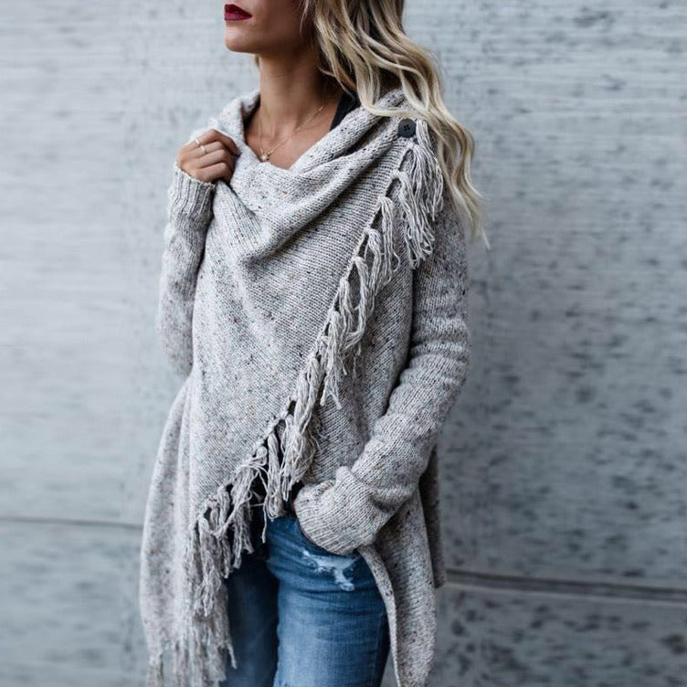 Women's Tassel Hem Sweater Long Cardigan Knitwer Pullover Poncho Coat