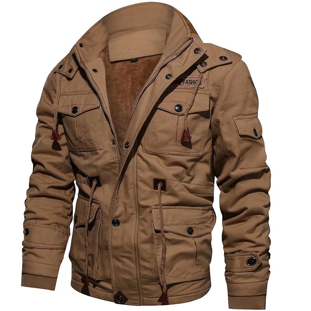 Men's Jacket Fleece Lined Cargo Coat Removable Hood