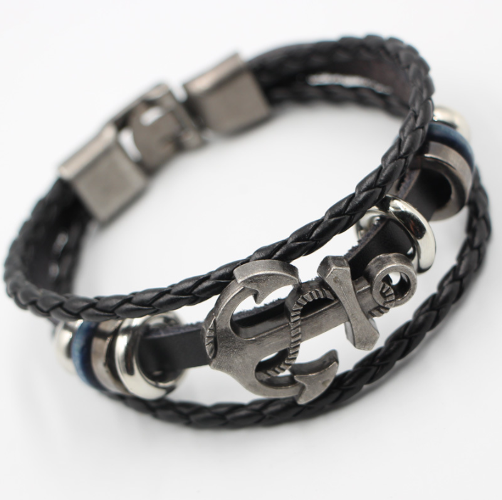 Punk Hand Braided Leather Anchor Bracelet Men's Bracelet