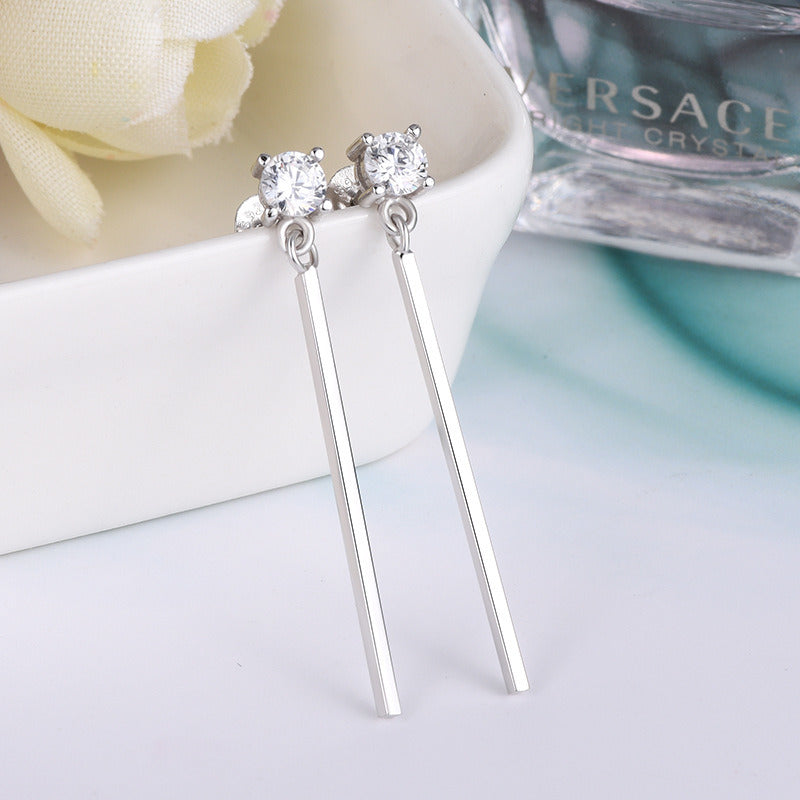 Simple CZ Stick Hot 925 Sterling Silver Dangling Earrings
