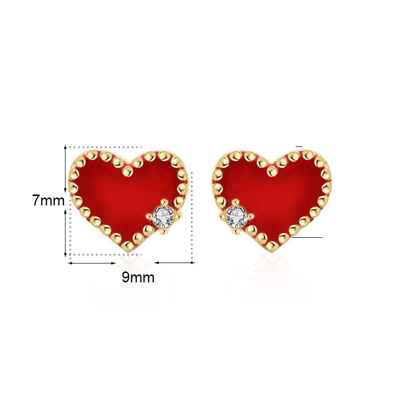 Girl CZ Red Heart 925 Sterling Silver Stud Earrings