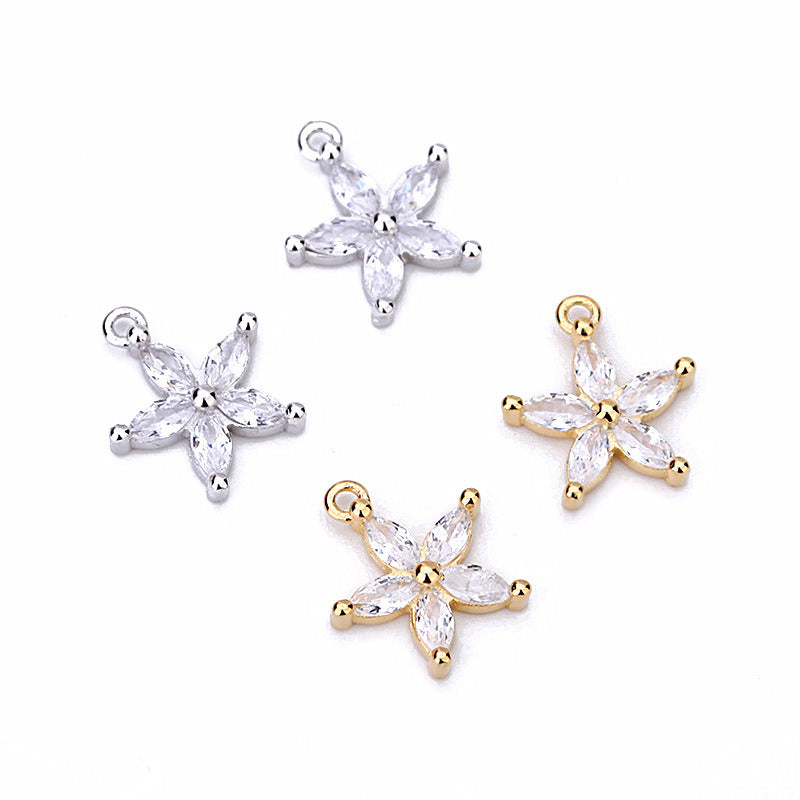 Sweet CZ Star Flower 925 Sterling Silver DIY Charm